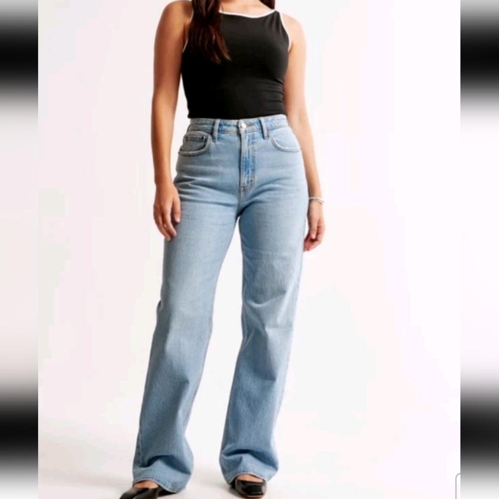 Abercrombie & Fitch Womens Light Wash Low Stretch The 90s Relaxed High Rise Jean